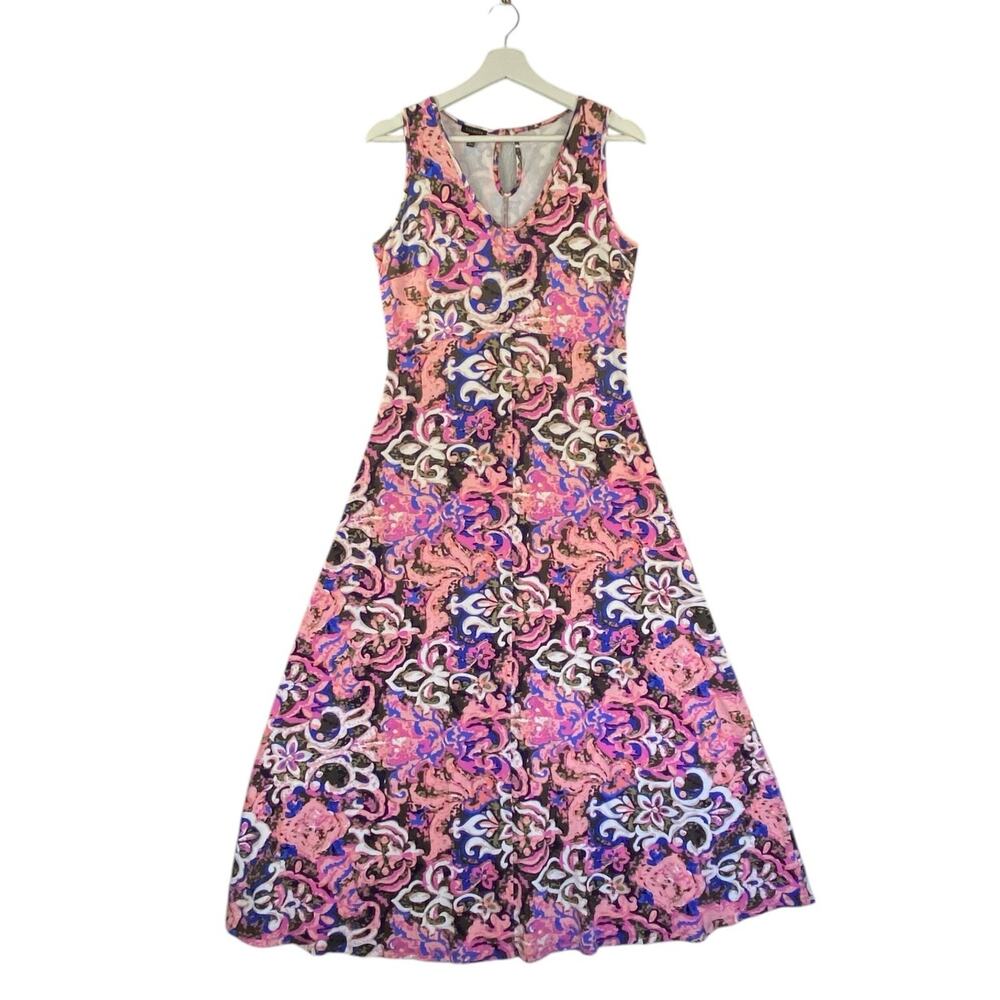 Talbots Womens‎ Small Maxi Dress Jersey Knit Sleeveless Multicolor Scroll Print
